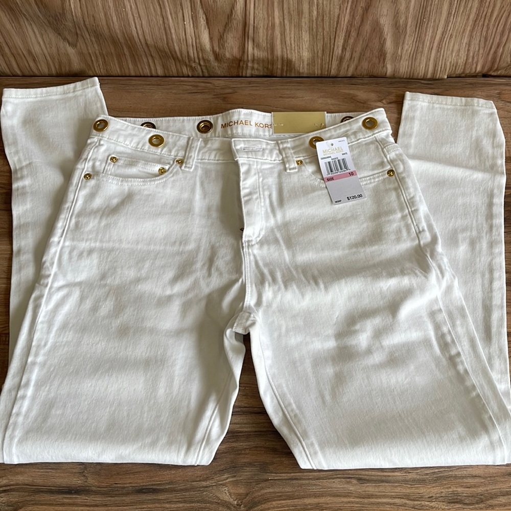 NWT Michael Kors Women Izzy Skinny Denim jean white Size 10
